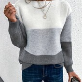 Стильный, теплый джемпер, свитер, р. xl, наш 50-56, серо-белый