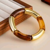 Браслет еластичний богемний, бурштинова смола