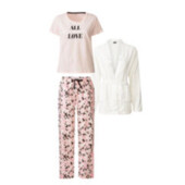 комплект із 3 предметів піжама штани, футболка, плюшева кофта\халат, (M (40/42)