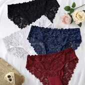 Лот-3шт!!! Набір однотонних мереживних трусиків XL бедра 108-115см(червоні,чорні,білі)