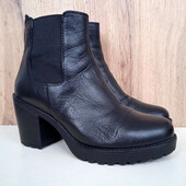 Шкіряні ботильйони, чорні черевики, демі напівчеревики на підборах, осінь весна, р. 37