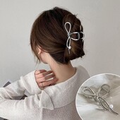 12 см Элегантная заколка-краб для волос с жемчужинами в серебристом оттенке