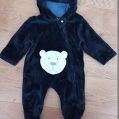 Теплий велюровий чоловічок з вушками ведмедика малюку хлопчику 0-3 міс
