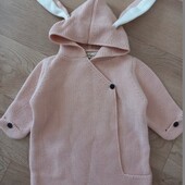 Вязаний комбінезон конверт на виписку з вушками зайчика для дівчинки 0-3 міс