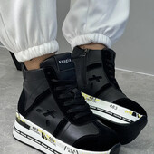 40 р В стилі Premiata. Черевики жіночі зимові на шнурівці та змійці (блискавці), чорні, на платформі