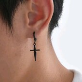 Круглі чорні сережки, підвіска хрест, хрести. Медсталь. Панк, рок, готика, унісекс