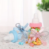 2 Пастельно-розовая и голубая бутылочки с бантиками- бонбоньерки, прочные пластиковые мини-бутылочки