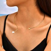 Кольє, чокер, відкритий, тонкий, омега, кулька, перлинка, медзолото