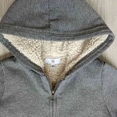  теплый худи с капюшоном внутри мех цвет серый меланж на рост 116 см