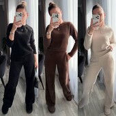 Женский теплый брючный костюм альпака пух норки