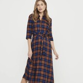 Довга прінтована віскозна сукня у клітинку