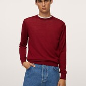 Шерстяной свитер mango man extrafine merino мужской цвет карминовый красный лёгкий