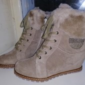 Натур.кожа+Натур цигейка!! бежевые танкетка 38-24,5