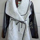 Стильне пальто-жакет із шкіряними рукавами, пальто-трансформер