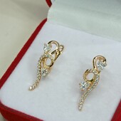 Великолепные серьги с россыпью фианитов. Позолота 585 пробы 18К.