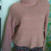 Вовна й альпака! Стильний короткий светр чорного кольору в рубчик від Emily van den Bergh, розмір SM