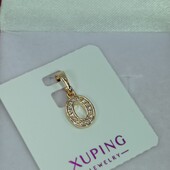 Нежный кулон буква О с фианитами, на цепочку или браслет. Позолота 585 пробы 18К.