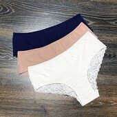 Арт.1564 трусики жіночі з мереживом бавовняні 3шт h&m розмір L.