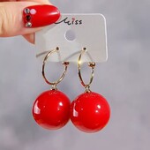 Модні сережки-кільця з перлиною червоного кольору, круглі сережки-підвіски