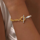 Браслет асиметрія золото, срібло, застібка тогл. Медсталь, позолота 18к