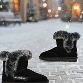 Натуральний замш на 21 см дитячі ! Стильні зимові чобітки уггі з хутряною опушкою • Натуральний замш