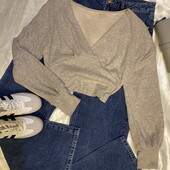 Красива вкорочена кофтинка бежево-сірого кольору