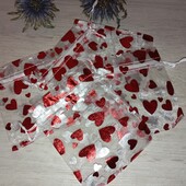 Подарункові прозорі мішечкі 6шт з серцями