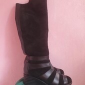 Замш шкіра, теплі хутро вовна чорні чоботи, 39/ уст 26