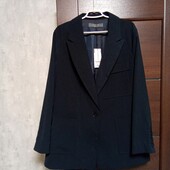 Брендовый новый удлиненный пиджак с накладными карманами р.16-20 оверсайз.