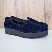 Нові італійські балетки, замшеві туфлі, сині сліпони на вузьку ногу, літо демі, р. 37