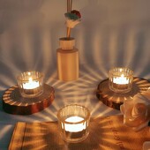 Набор из 3 винтажных стеклянных подсвечников Стеклянные ребристые подсвечники