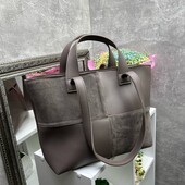 Сумка шопер довгі і короткі ручки еко шкіра + натуральна замша капучіно