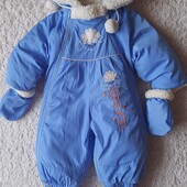 Красивий теплий зимовий комбінезон на овчині у відмінному стані 80р.-86р.