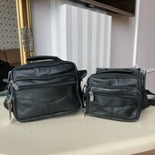 Чоловіча чорна сумка на плече поштальнка Натуральна шкіра