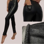 Шкіряні утеплені лосини на велюрі розмір 52,56