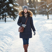 Теплий пуховик темно-синього кольору