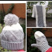 Зимний комплект шапка, рукавички, шарф женский,детский