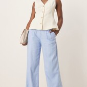 Блакитни брюки палаццо з суміші льону та бавовни р.40