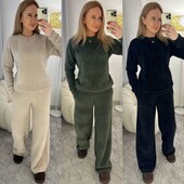 Теплый женский брючный костюм альпака пух норки