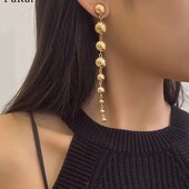 Женские длинные золотистые серьги подвески