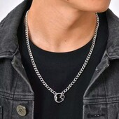 Кольє, ланцюжок з кулоном місяць, зірка, чорний агат, медсталь