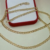 Шикарная цепочка 55 см, плетение двойной ромб. Позолота 585 пробы 18К.