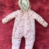 Теплий комбінезон для дівчинки рожевий "Квітковий принт" 74см. 6-9місяців