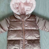 Next брендовая теплая куртка еврозима с капюшоном цвет розовый/ перламутр на рост 80/86 см