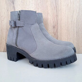Натуральні замшеві ботильйони, демі черевики, сірі напівчеревики, весна осінь, р. 37