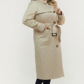 Утепленный стильный плащ-тренч пальто на утеплителе слимтекс для пышных модниц. Состояние нового!