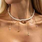 Перлове намисто, кольє, з китицями, підвіски ланцюжки, серце