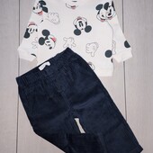 Світшот Disney + вельветові штани Primark, 9-12М / 80см