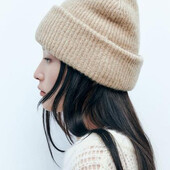 Тепла шапка біні з додаванням вовни беж zara