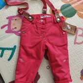 Теплі котонові штани на хутрі з підтяжками